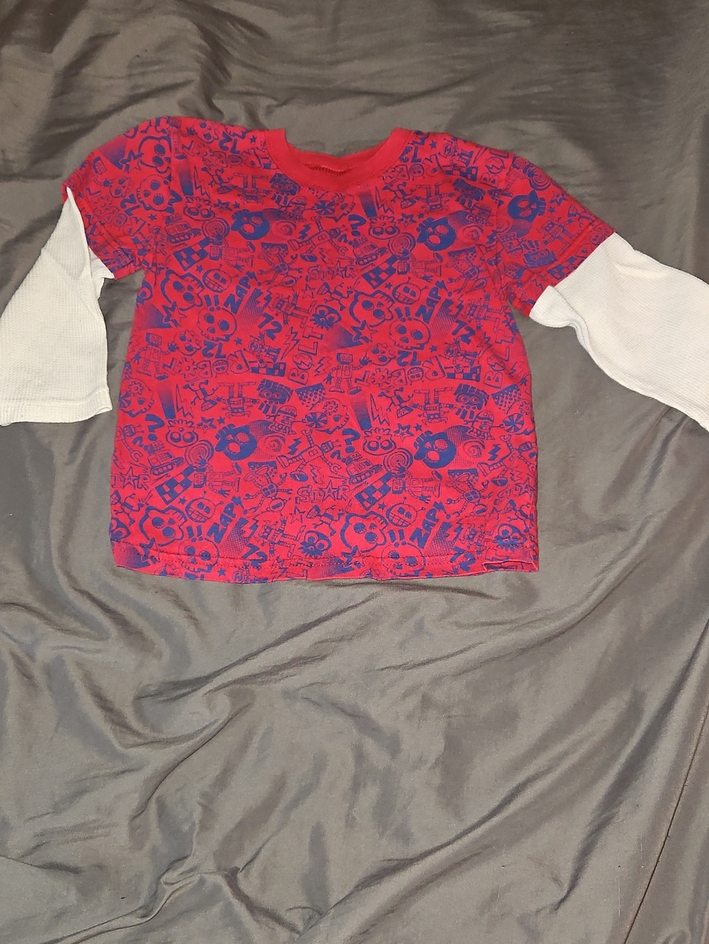 Red Graphic Layered-Look Kids Long Sleeve Shirt